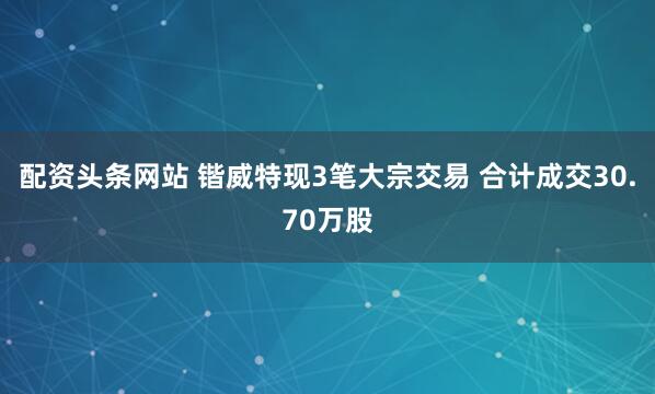 配资头条网站 锴威特现3笔大宗交易 合计成交30.70万股